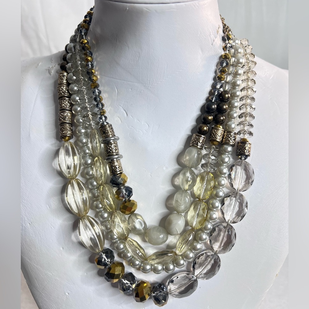 Vintage EL Elegant 4 Multi-Strand Beaded Necklace 
Fashion jewelry Gold tone